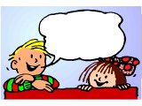 Notice in a speech bubble with two children, leaning on the top of another notice